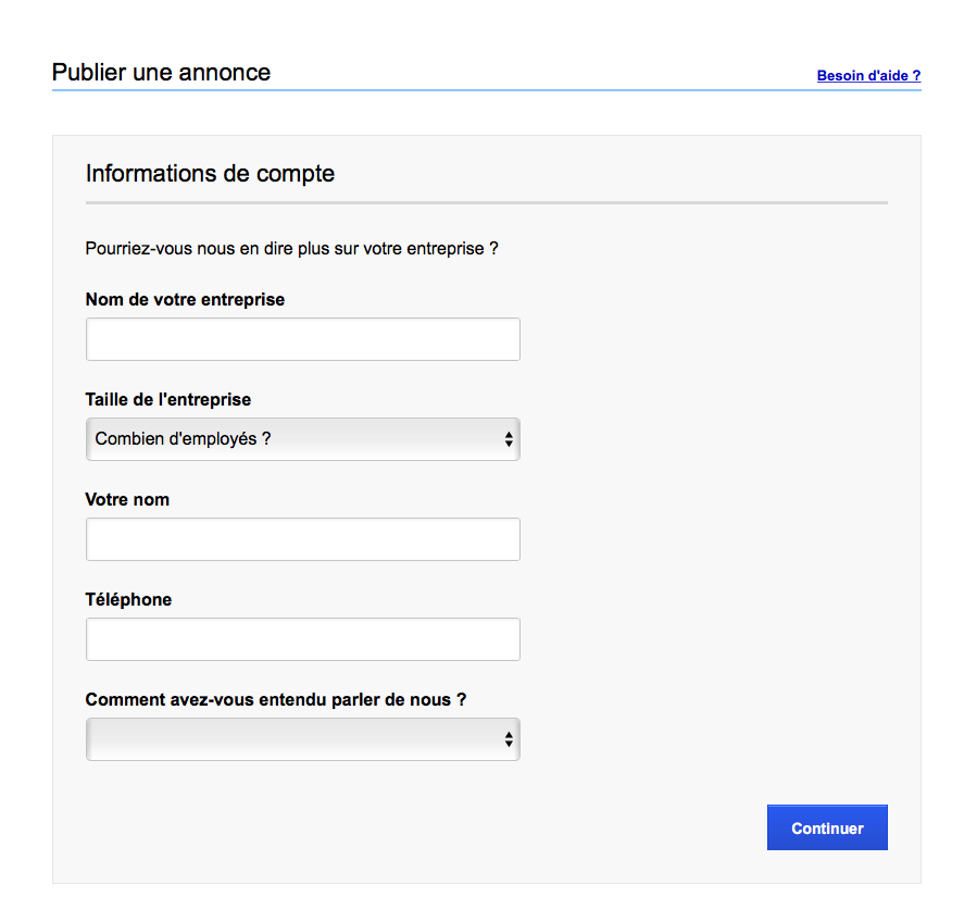 Création compte entreprise sur Indeed