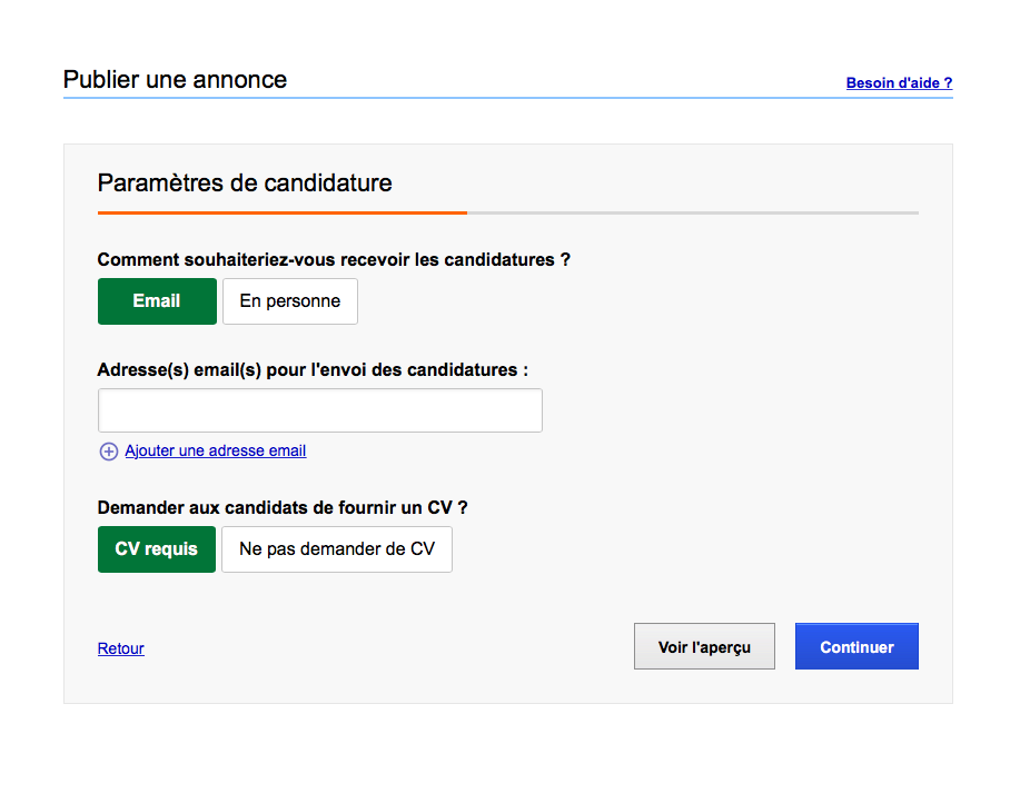 Paramétrage d'une annonce sur Indeed