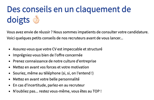 Idée de contenu d'un site carrière : les conseils aux candidats