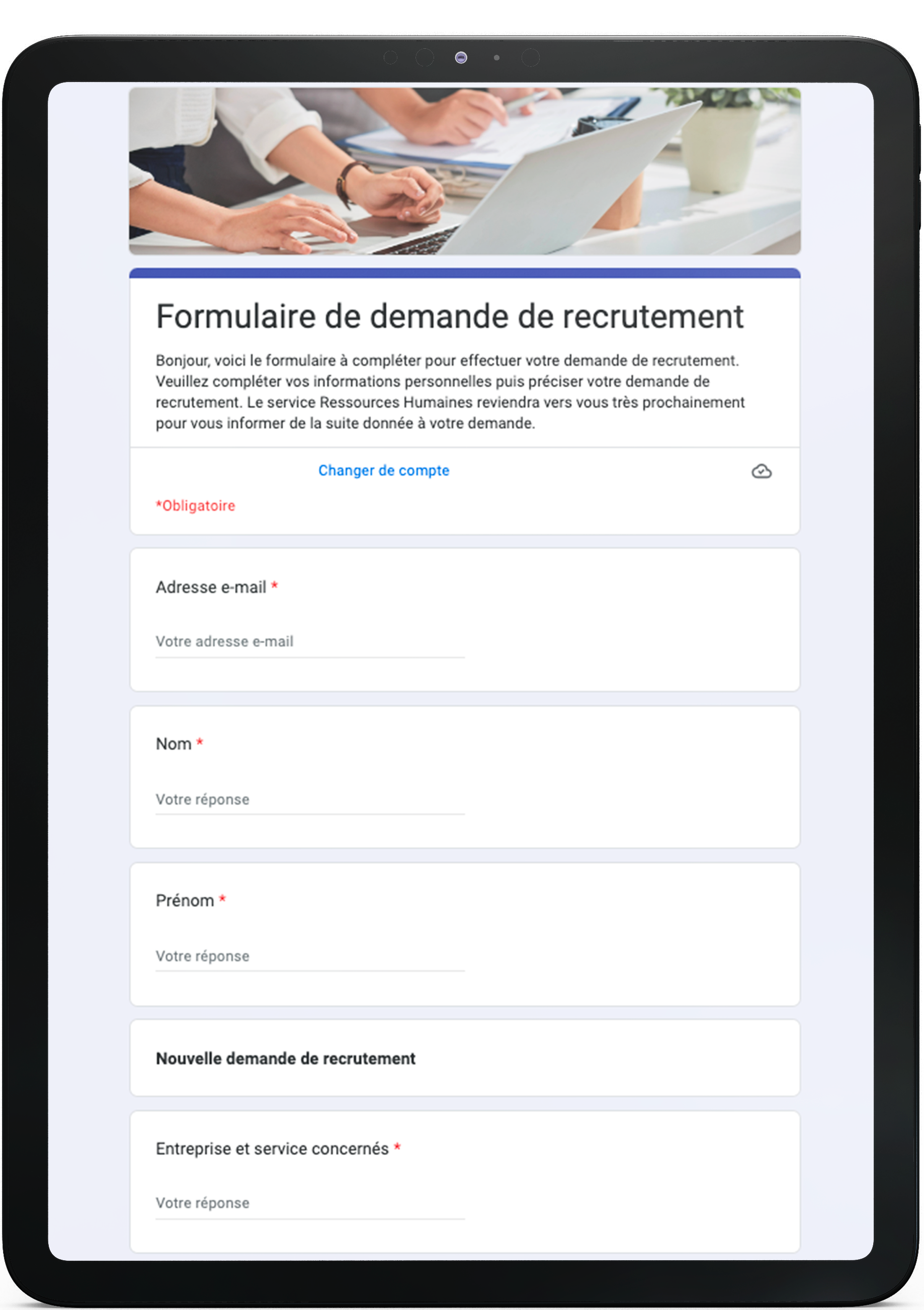 Formulaire de demande de recrutement