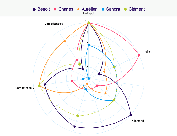 Exemple de matrice de compétences métiers pour une équipe entière.